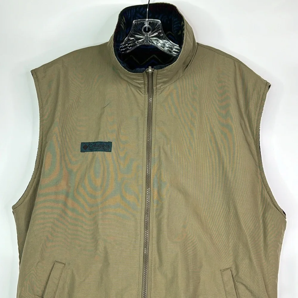 Vintage Columbia Tan Reversible Fleece Nylon Vest Size Medium Tall